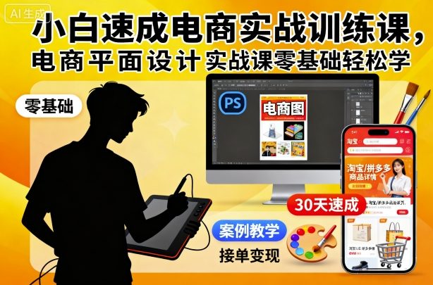 小白速成电商实战训练课,电商平面设计实战课零基础轻松学-三贰项目网