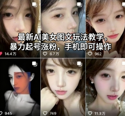 最新AI美女图文玩法教学,暴力起号涨粉,手机即可操作-三贰项目网