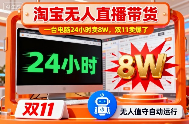 淘宝无人直播带货,一台电脑214小时卖8W,双11卖爆了【揭秘】-三贰项目网