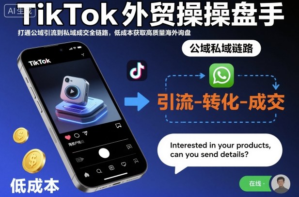TikTok外贸操盘手,打通公域引流到私域成交全链路,低成本获取高质量海外询盘-三贰项目网