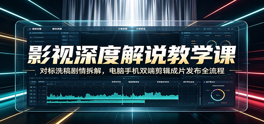 影视深度解说教学课:对标洗稿剧情拆解,电脑手机双端剪辑成片发布全流程-三贰项目网